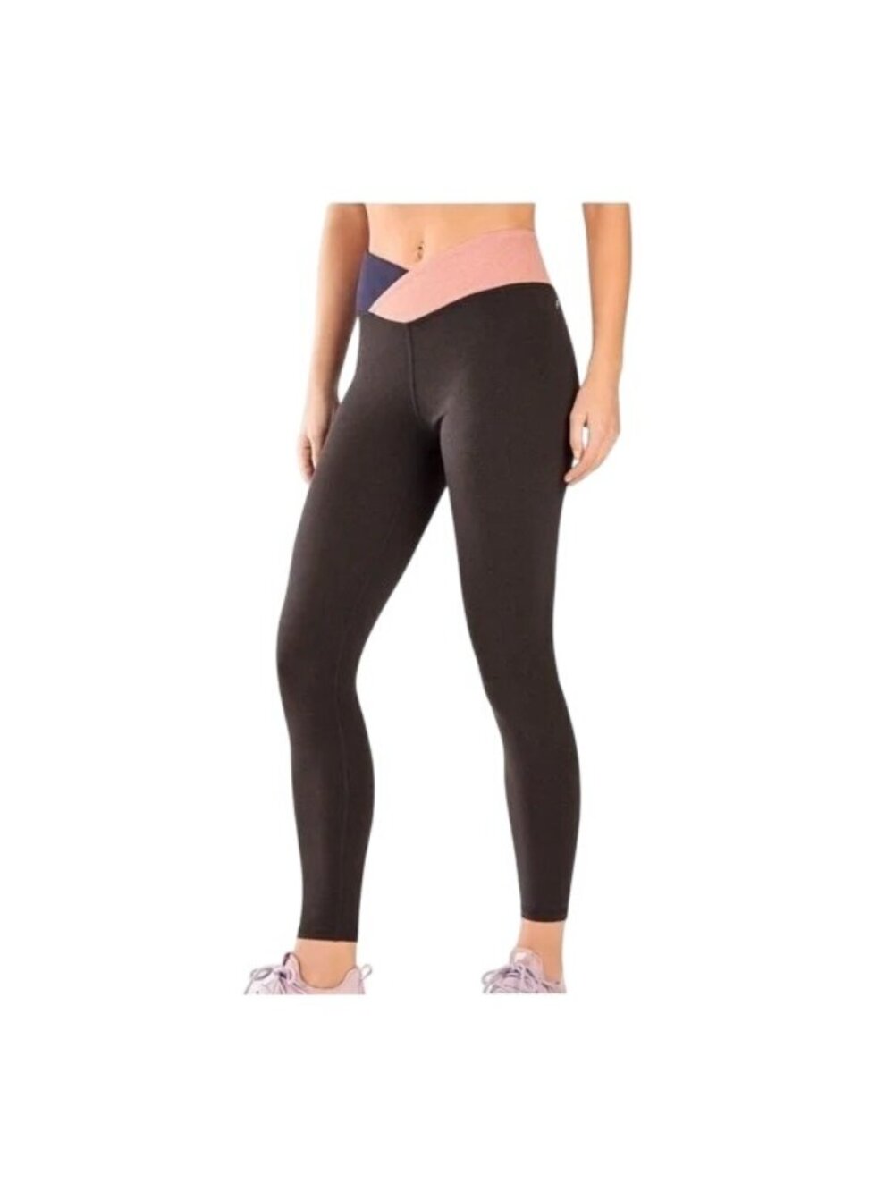 Fabletics 7/8 Winn II Crossover Leggings Large Heather Gray Pink Blue Yoga Gym